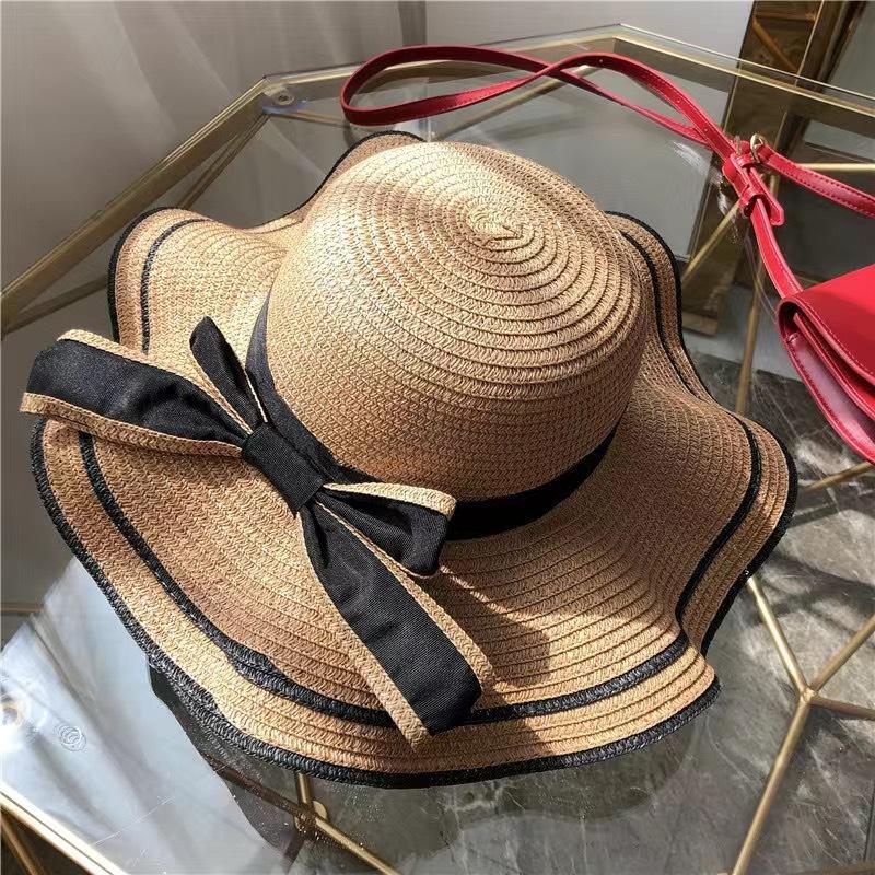 Flower Ribbon Sun Hat For Women's New Seaside Vacation Sweet Lace Sun Hat Summer Big Brim Straw Hat