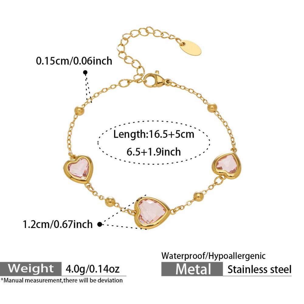 Vintage Heart Glass Necklace Stainless Steel Earrings Hand Chain Heart-shaped Jewelry Set  Gift