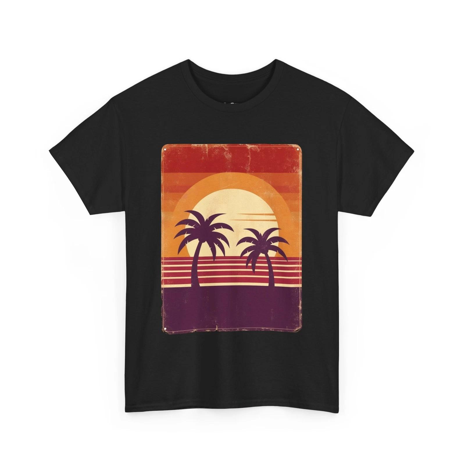 Retro Sunset Tee, Vintage Graphic T-Shirt, Unisex Cotton Top, Aesthetic Shirt L