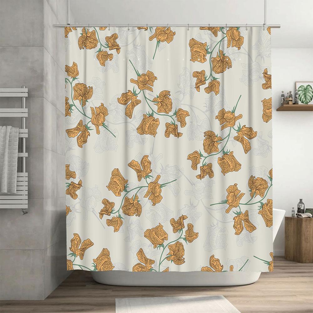 Luxurious Golden Flowers Waterproof Shower Curtain with European Style Decoration White Bath Fabric Home Decor Waterproof Washab