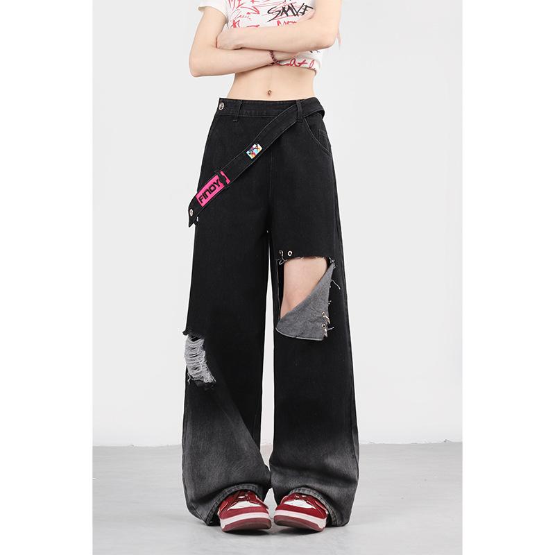 

Дофамінові градієнтні джинсові градієнтні штани робочого одягу для жінок у невеликих вільних повсякденних широких прямих брюках XS чорний