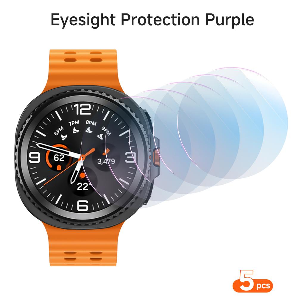 1-5PCS Screen Protector for Samsung Galaxy Watch 8 40mm 44mm Classic 9 HD tempered glass film+Eye-protection purple light