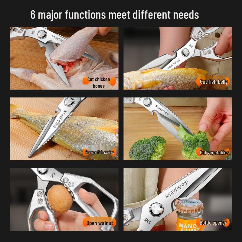 Multifunctional Japanese Stainless Steel Kitchen Scissors for Cutting Chicken, Duck, Goose Bones