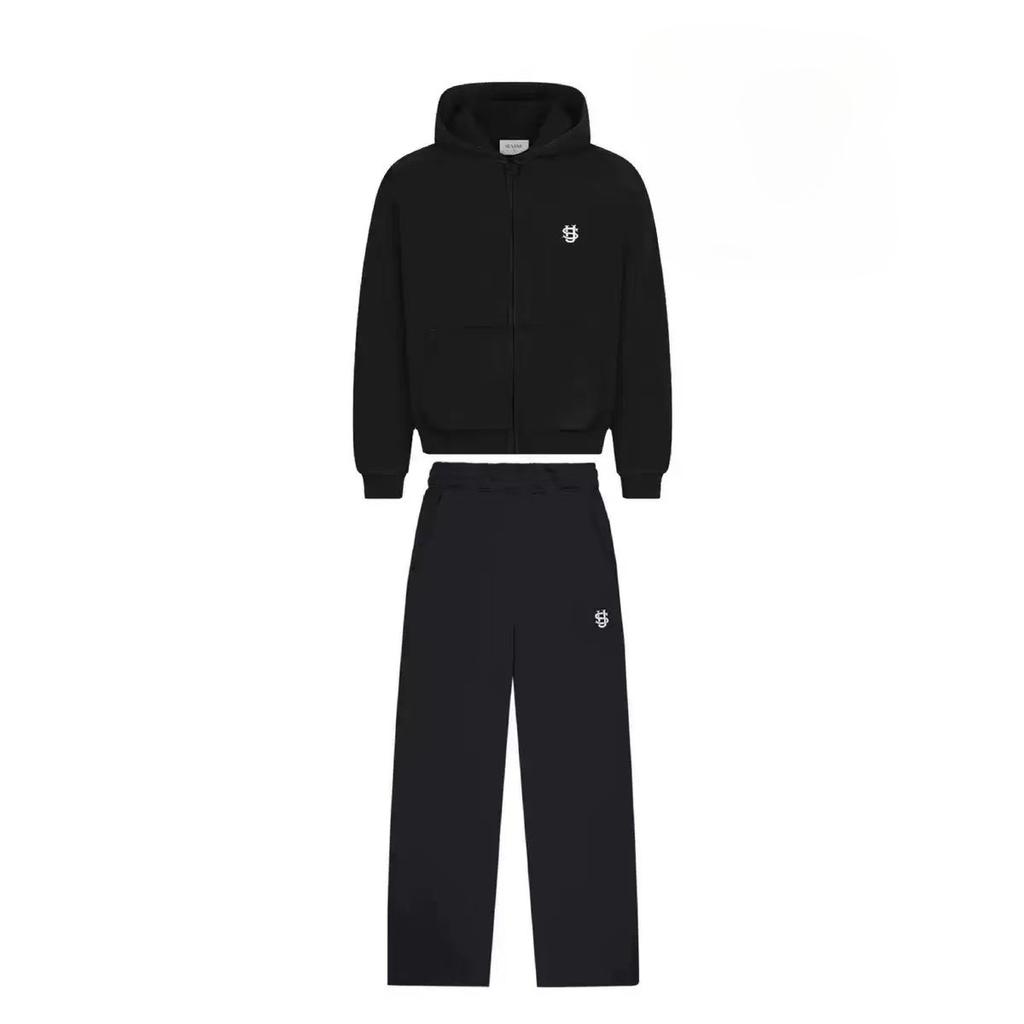 FlowStreet Embroidered Casual Zipper Hoodie Sweatpants Two-piece Set Y2K Clothing Men's Hip-hop Oversized Sweatpants Casual Pants