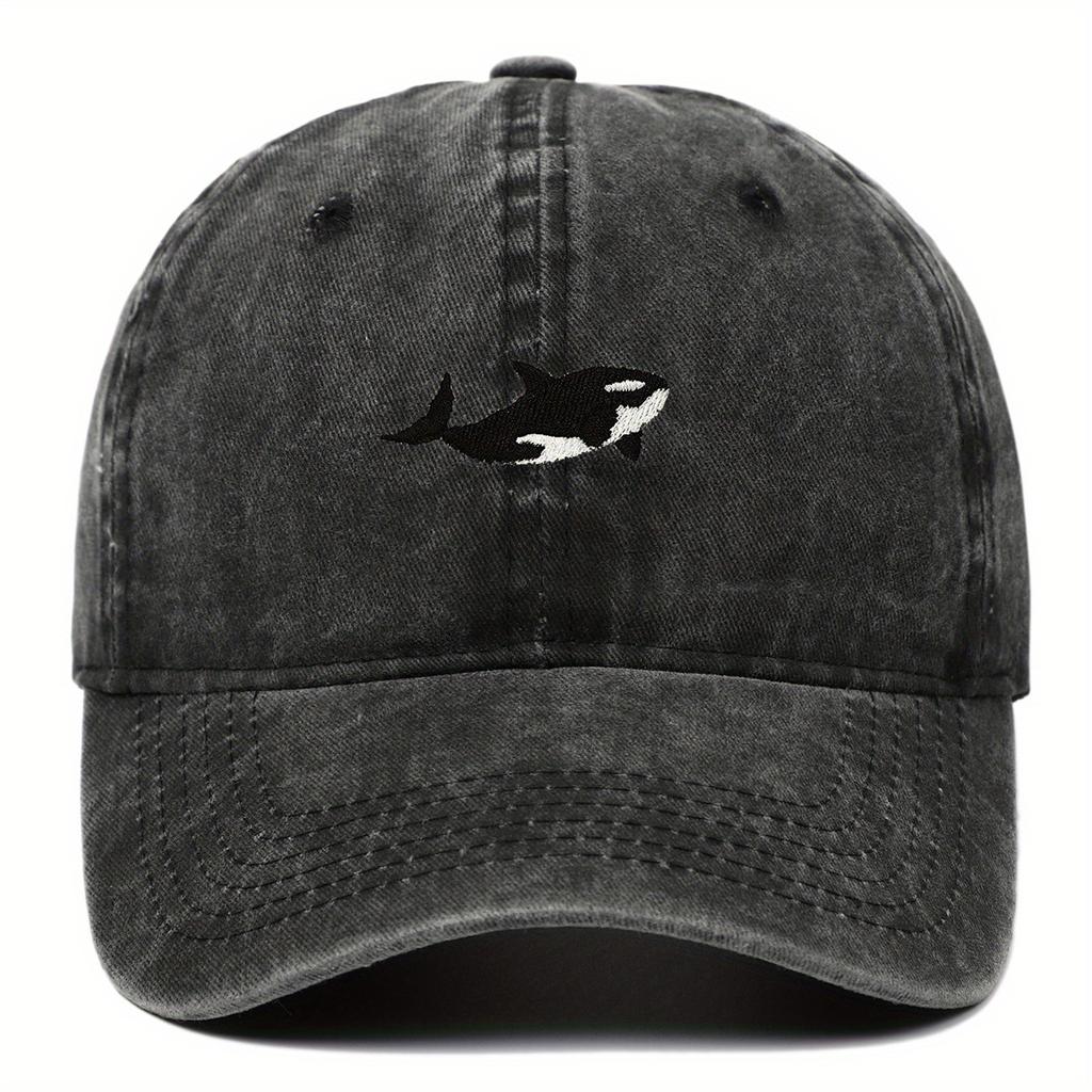 A Whale Embroidery Pattern Allmatching Novelty Washed Baseball Cap for Men and Women adjustableAppropriate for Any Season