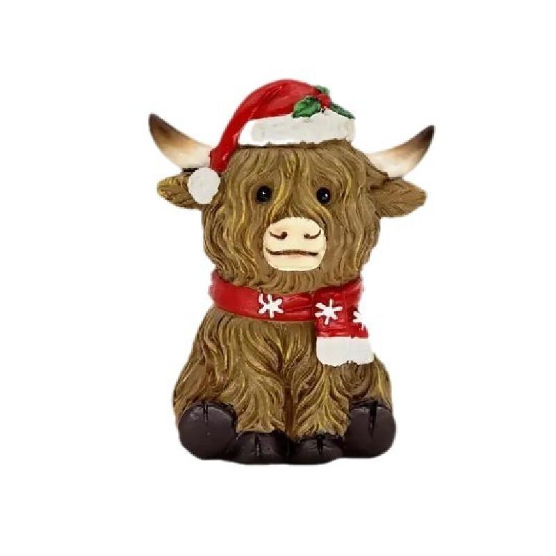 

Highland Resin Christmas Cows Ornament Garden Tabletop Home Xmas Yak Gift Decor Santa