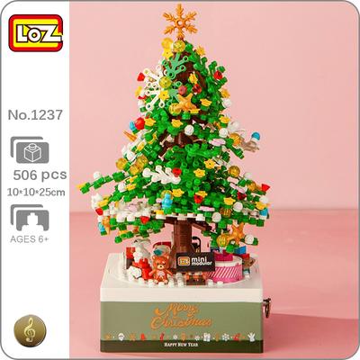 LOZ 1237 Merry Christmas Tree Santa Claus Snowman Bear Rotate Music Box DIY Mini Blocks Bricks Building Toy For Children No Box