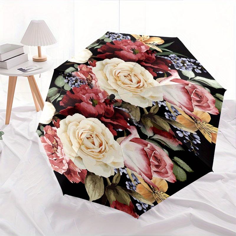 Floral Bouquet Theme 8 Bone Hand Automatic Folding Umbrella, Compact and Portable Design, A Perfect Gift for Birthday, Christmas or Business