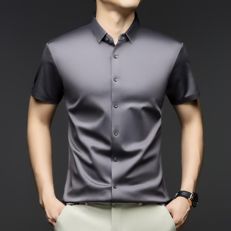 

Men s 2025 Summer Ice Silk Short Sleeve White Shirt XL for 130-150 jin