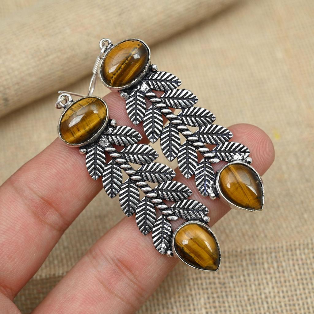 Olho de tigre Gemstone 925 Prata Esterlina Feito à Mão Designer Jóias Brincos Presente Para Ela