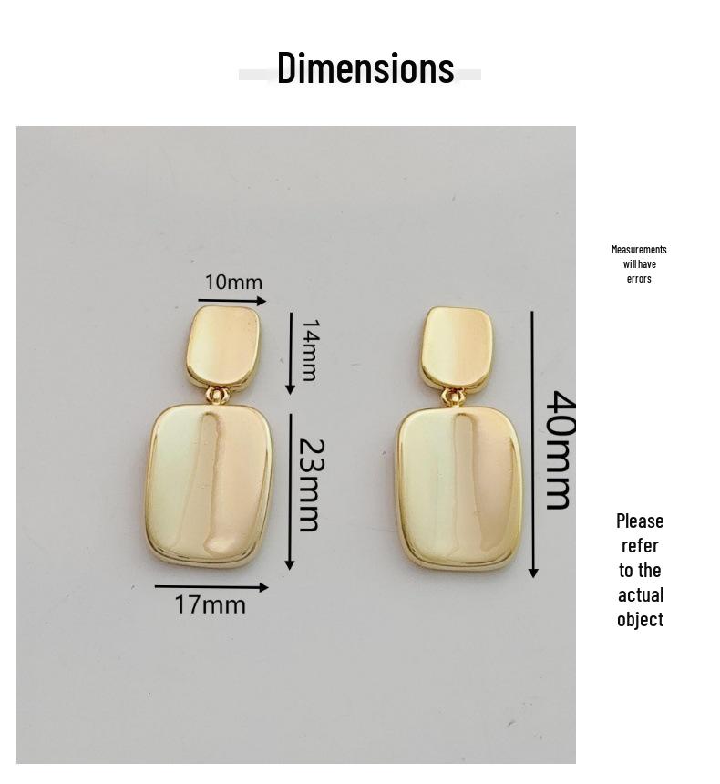 S925 Silbernadel Geometrische Quadratische Ohrringe – Elegant, Goldhaltig, Poliertes Finish
