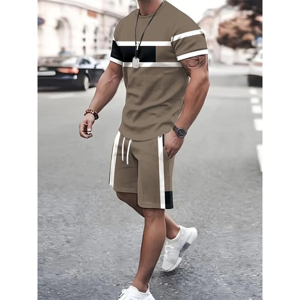 New Summer Men's Sports Short Sleeve T-Shirt Set, Two-Piece Outdoor Travel Shorts Training Outfit