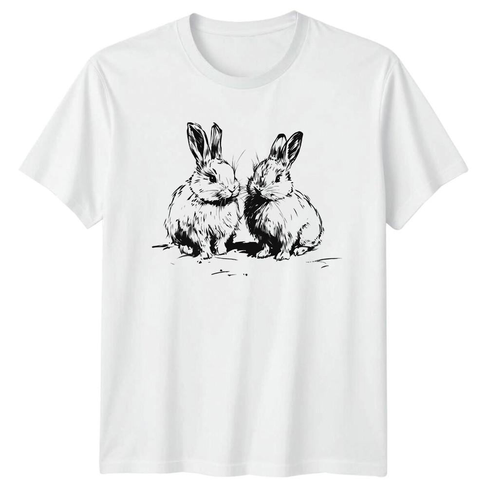 Two Bunny Rabbits Animal Art Unisexs T Shirt Unisexs Tee Sketch Graphic Tee S