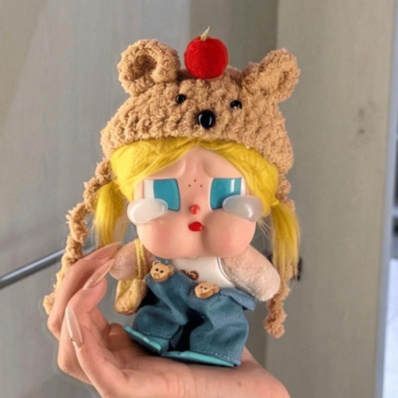 15cm Crybaby Doll Outfit Set Bear Hat Backpack Overalls Cotton Clothing Collectible Dolls