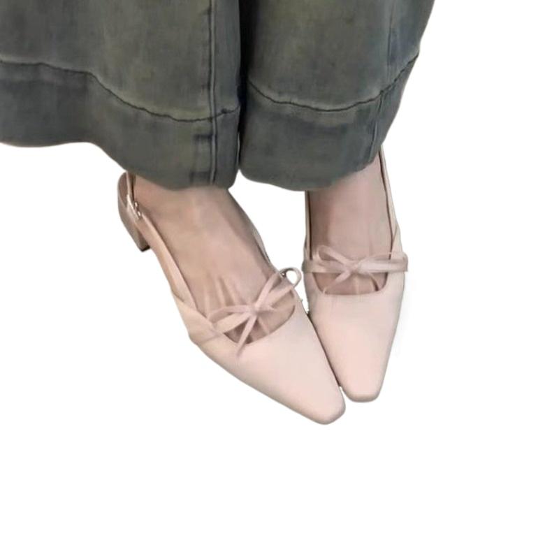 2025 Elegant Satin Butterfly Knot Head Cover Sandals Women's Pointed Toe Thick Heel One-Strap High Heels Backless Single Shoes