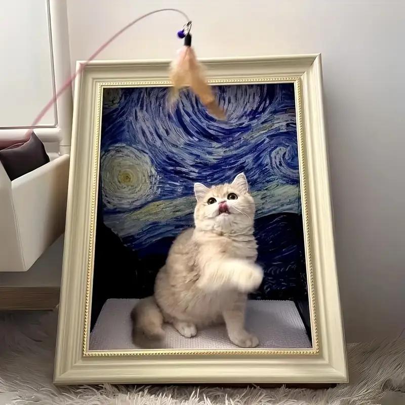 

Домик-кровать для кошки и когтеточка, креативная кошачья кровать-скретч с масляной живописью, для домашних кошек - устойчивая к царапинам, компактная белый