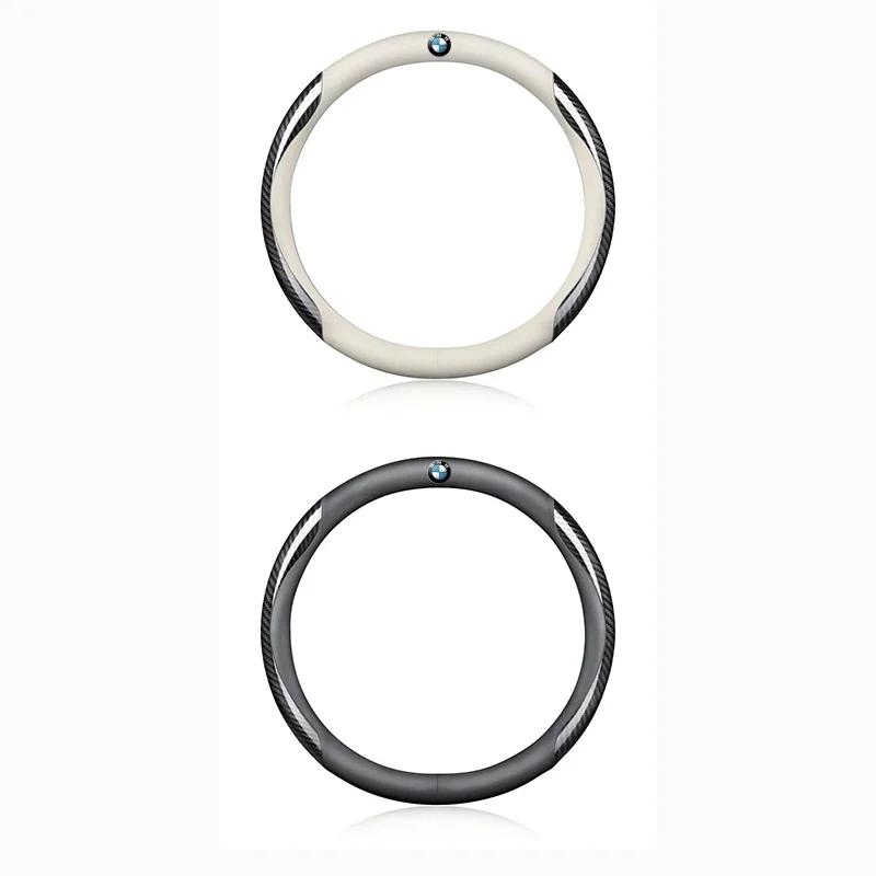 PU Leather Carbon Fiber Car Steering Wheel Cover Emblem Car Accessories For BMW 50th Kith M X1 X2 X3 X4 X5 X6 X7 E46 E90 E60 F10