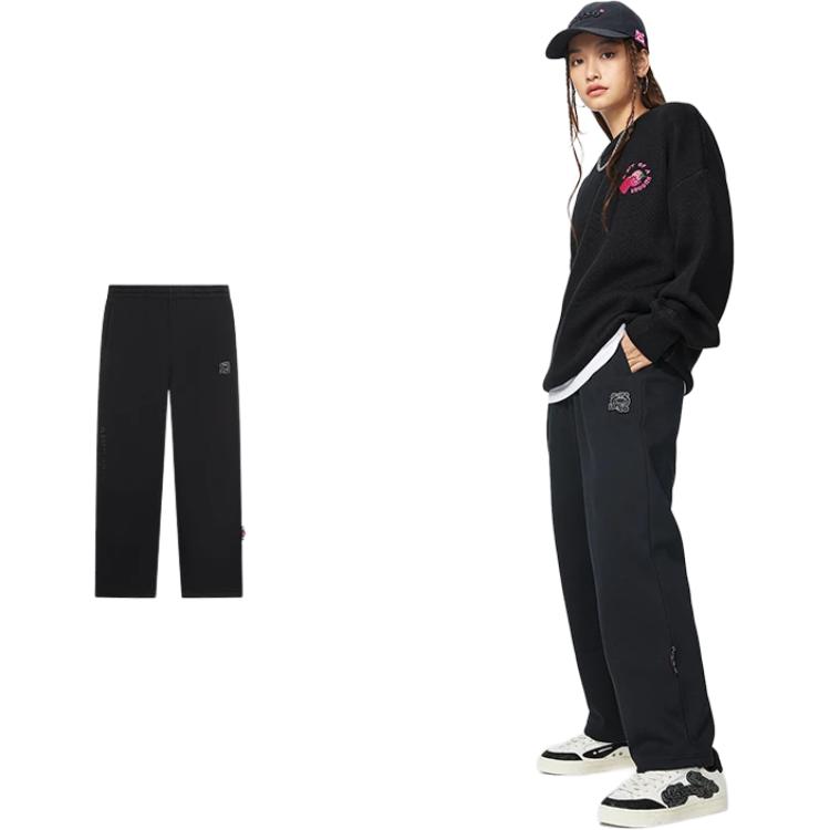 Li Ning Pixar Fuzzy Carnival Toy Story Series Logo Print Fleece Warm Loose Straight Leg Sports Pants Women Pants White AKLSE58-2