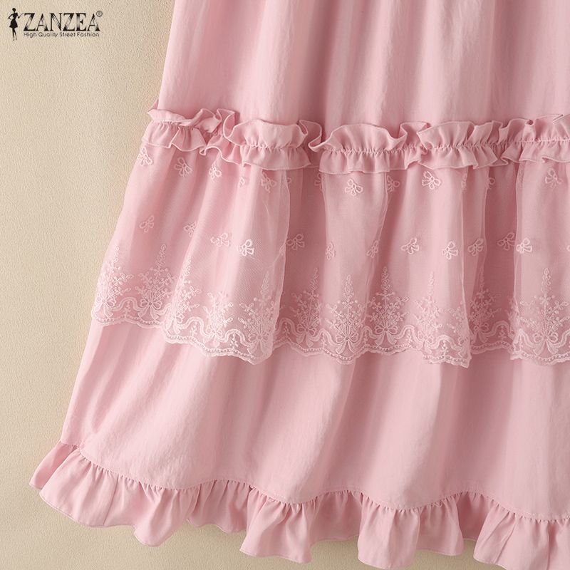 ZANZEA Women Elegant Lace Splice Casual Elastic Waist Loose Long Skirts