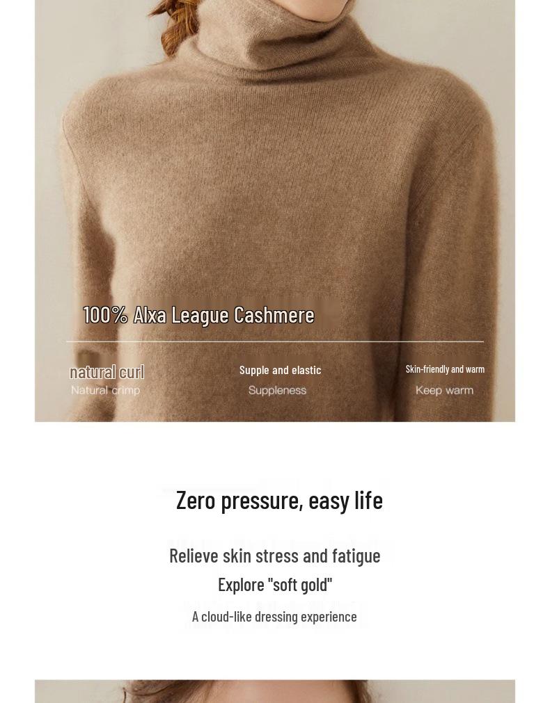 100% Cashmere Women's High Neck Slim Fit Sweater - Autumn/Winter Fashion Versatile Base Layer