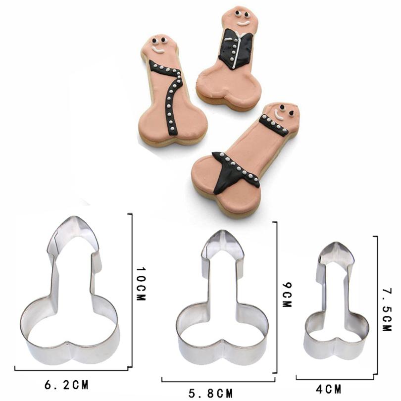 3pcs Penis Shape Cookie Cutter Dick Biscuit Mold Stainless Steel Fondant Cake Cutter DIY Kitchen Baking Decorating Tool Party