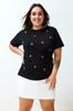 Women's Fashion Plus Size T-Shirt Crew Neck Short Orange Slit and Ruffle Detailed Boyfriend Knitted T-shirt