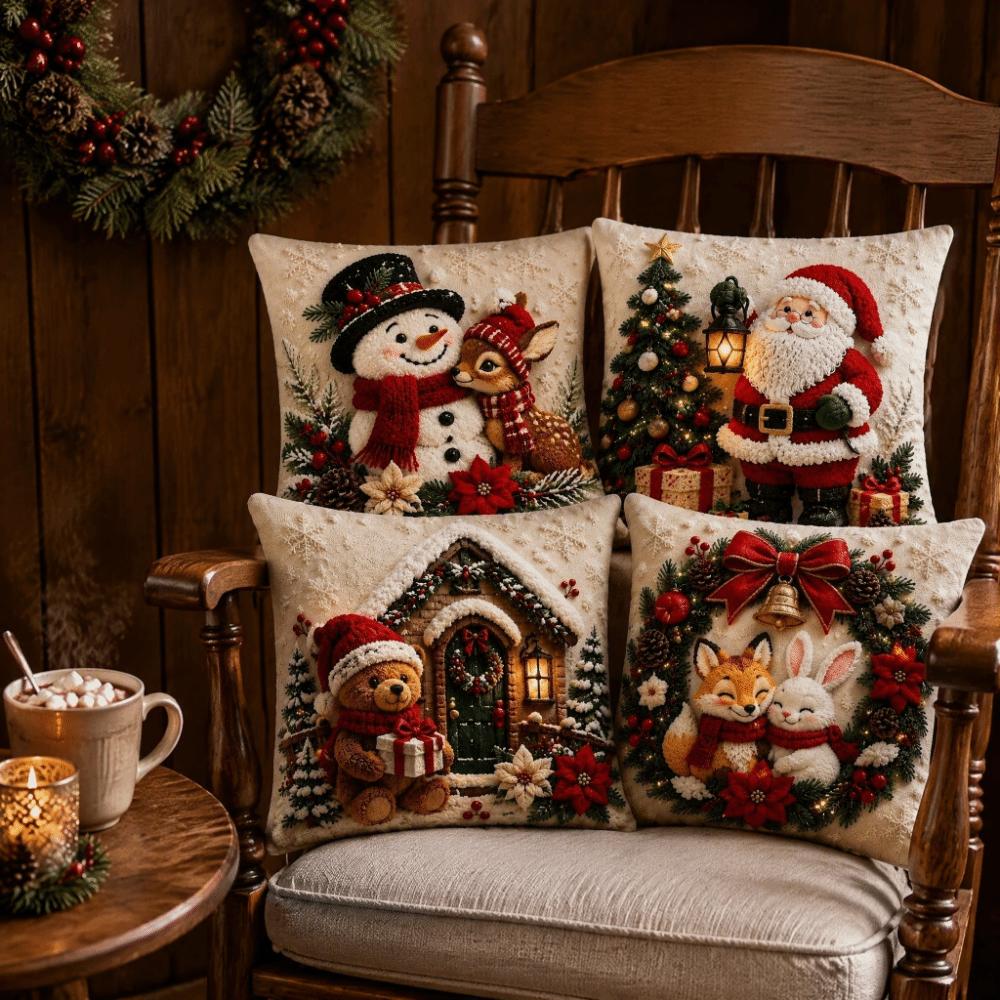 Skin-friendly Xmas Pillowcase 45cm 17in Cushion Cover 3D Illusion Christmas Pillow Covers Bedroom
