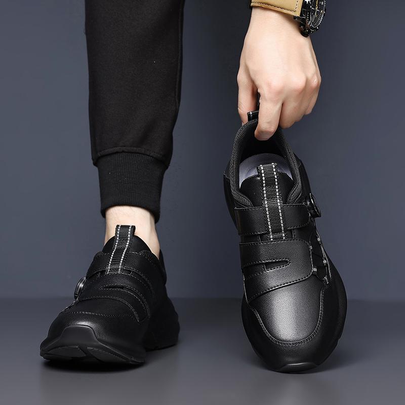 Men's Leather Lace-Up Casual Sneakers Breathable Male Flats Comfortable Walking Shoes for Men Lightweight Athletic Outdoor Shoes