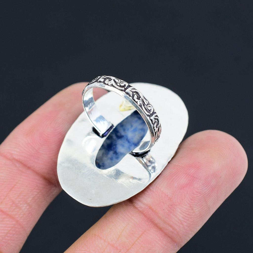 Sodalite Gemstone Sterling Silver Wife Anniversary Promise Statement Ring US 9