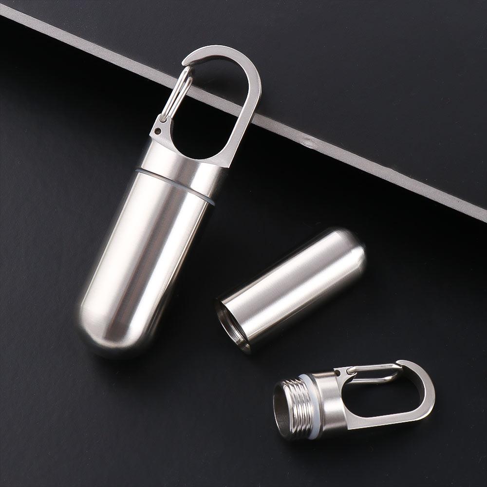 Key Ring Stainless Steel Travel Pill Case Medicine Pill Box Capsules Organizer Granule Storage Box