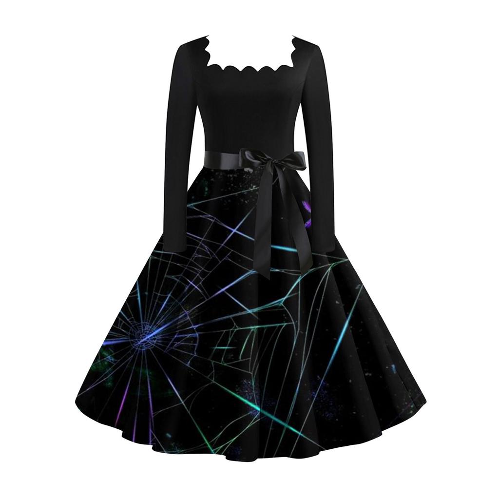 Lässiges, modisches Vintage-Kleid mit Halloween-Print für Damen