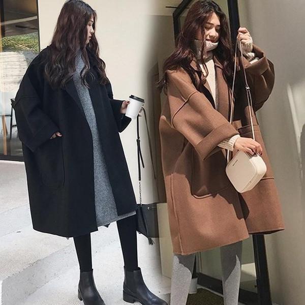 Korean Style Woolen Cocoon Coat - Women s Mid-Length Plus Size for Autumn & Winter S кофейный