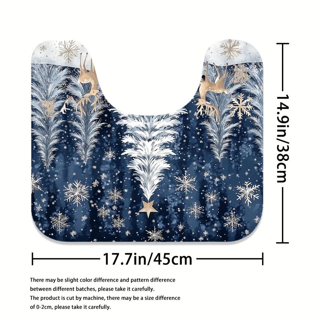 4Pcs Bathroom Shower Curtain Set Elk Christmas Tree Print Bathroom Curtain With 12 Hooks Non Slip Rugs Toilet Cover Mat Bathroom Partition
