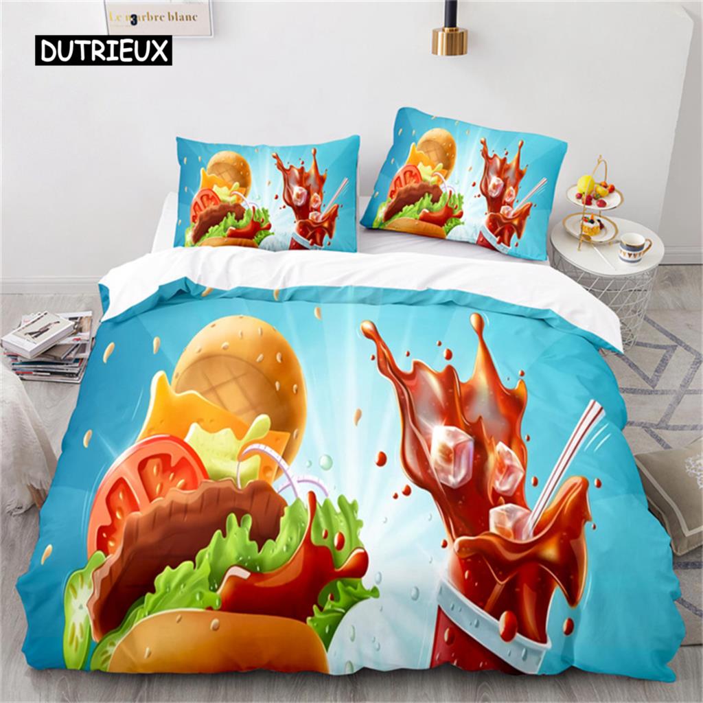 Duvet Cover Gourmet Food Burger Bedding Set Hot Dog French Fries Comforter Cover Microfiber Quilt Cover King Size Bedroom Decor