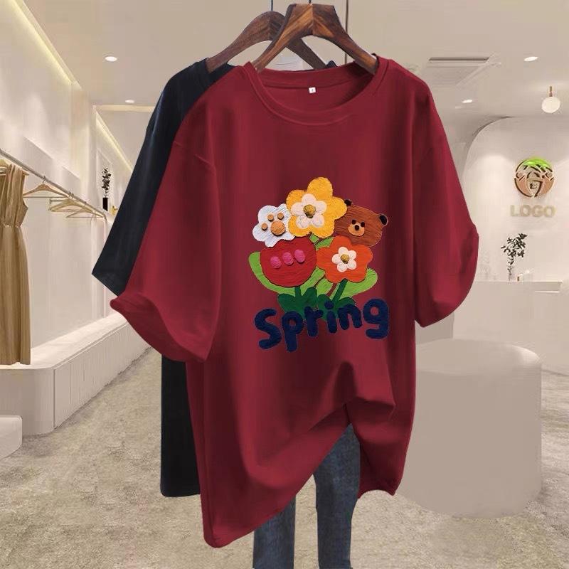 Fluorescent Green T-shirt Women's Short-sleeved Loose Pure Cotton 2025 New Spring and Summer Medium and Long Large Size Color American Top