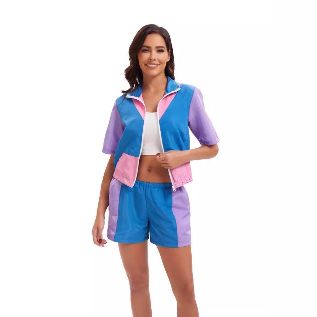 80-tals Retro Disco Dam Zipper Sportkläder Hip Hop Performance Kostymset