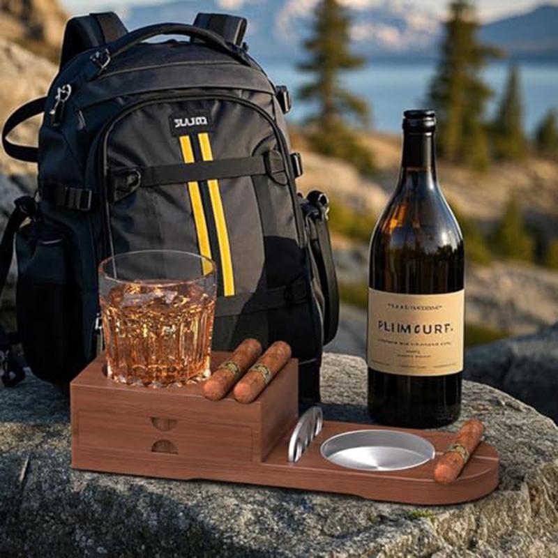 Multi Function Solid Wood Cigar Ashtray with Drawers Whiskey Cup Holder Tray Cigar Box Accessories Holder Smoking tools