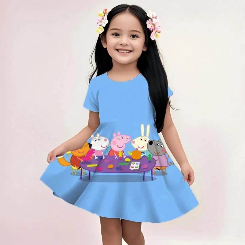 

Summer Cute Peppa Pig A-Line Dress Girls Casual Cartoon Print Loose Fit Soft Breathable Beach 110
