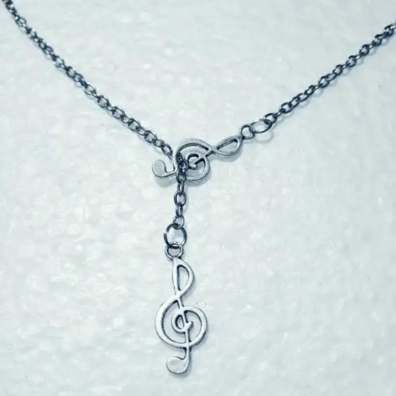 Mode Pendentif Double Notes / clé de sol Collier Lariat Croisé Ajustable Pour Femmes Hommes Bijou Punk Goth Cadeau