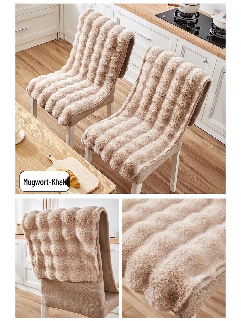 Winter Plush Non-Slip Thick Chair Cushion with Integrated Backrest for Living Room, Dining, and Office