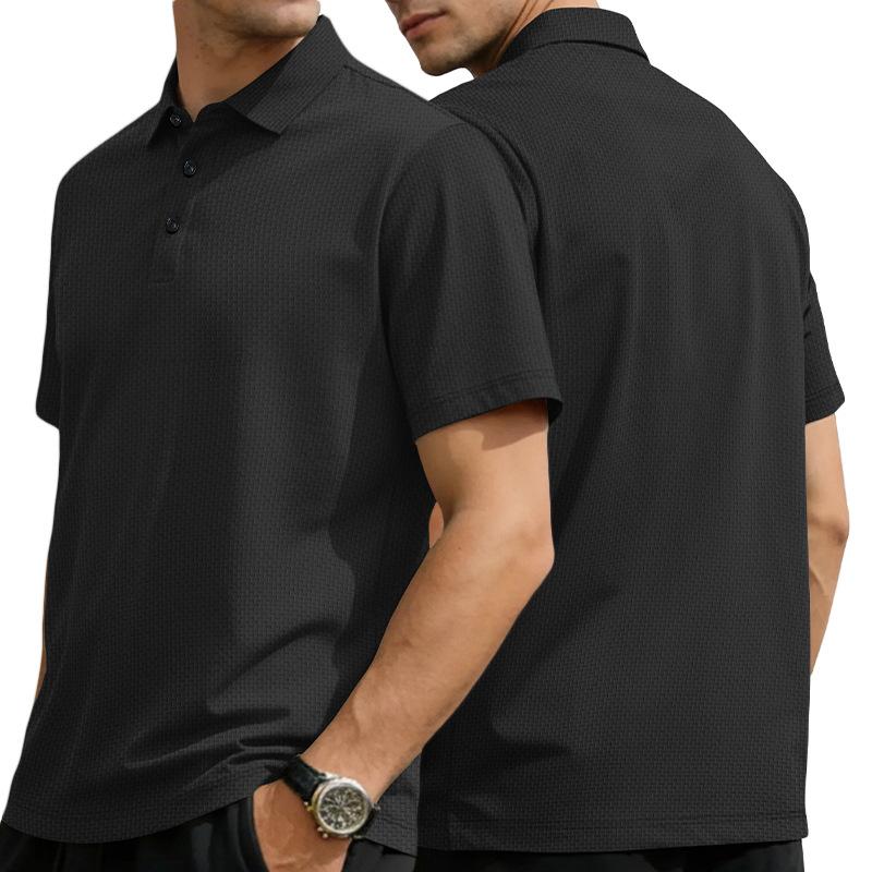 TEMU popular high-end mesh seersucker ice silk short-sleeved men's lapel summer solid color large size POLO shirt