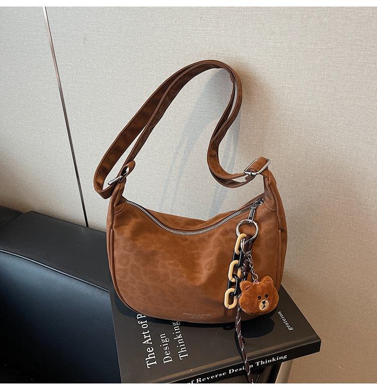 

2025 new fashion simple fashion large-capacity dumpling bag niche retro leopard print one-shoulder crossbody bag trend коричневый