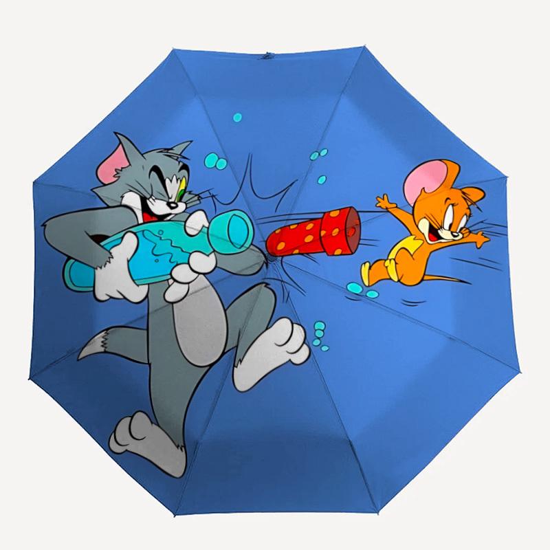 

1pc Tom, Jerry Automatic Folding Umbrella, Portable Collapsible Design, 8-Rib Iron Frame, , All-Season Casual Outdoor Accessory yy0901072
