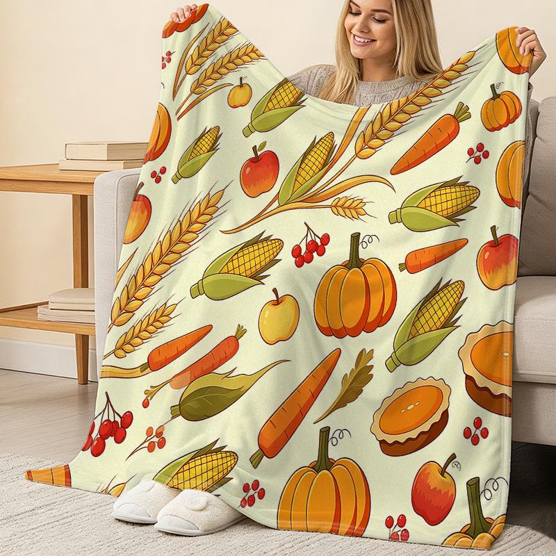 Harvest Theme Flannel Blanket, High Density Soft Fuzzy Throw, Skin-friendly, Portable for Home & Car Air Conditioner Use