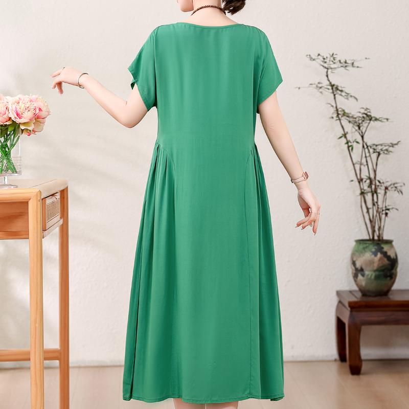 Elegantní dámské letní šaty velké velikosti Vintage oblečení Jednobarevné Krátký rukáv Volné Dlouhé šaty