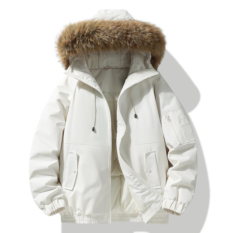 Winter Cotton Hooded Jacket with Removable Fur Collar - Windproof, Warm, and Lightweight for Couples