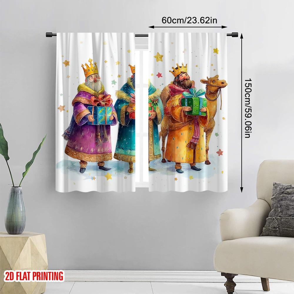 2pcs,2D plane printing Curtains Three Wise Men with Gifts Polyester (without rod) Holiday for Various Room Types