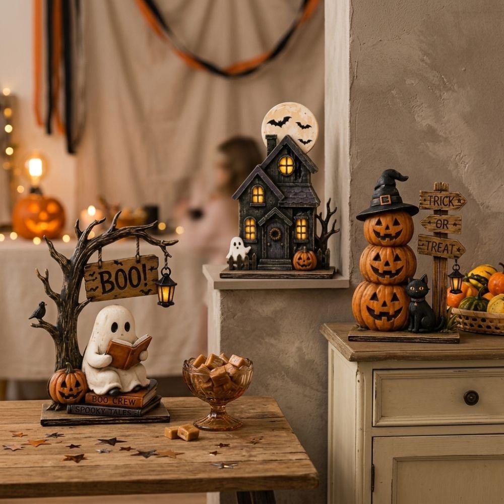 2D Flat Ghost Pumpkin Standing Sign Trick or Treat Haunted House Statue Holiday Party