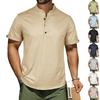 Men's Casual Shirt Short Sleeve Band Collar Linen Shirt Summer Beach Hippie T-Shirts