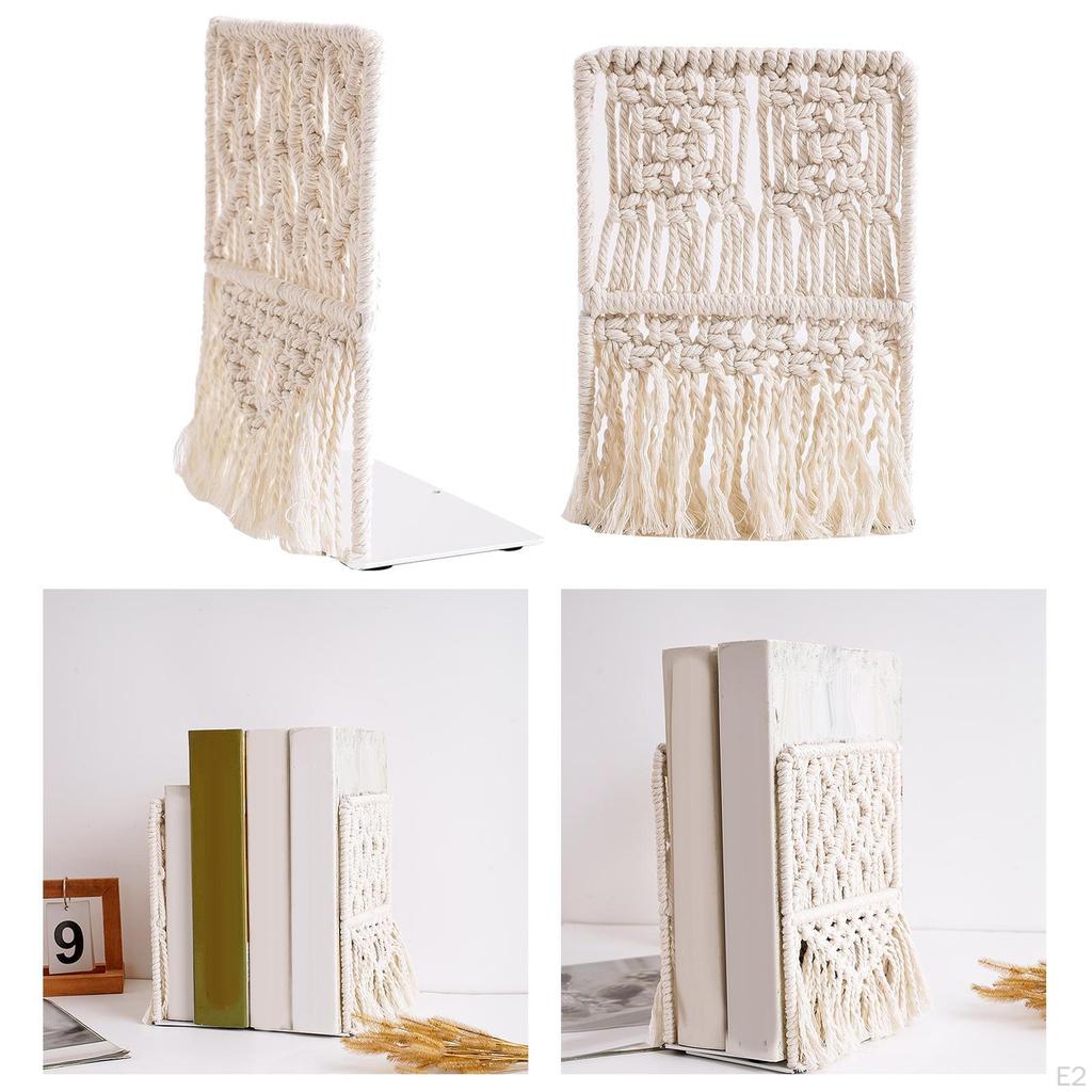 Boho Macrame Bookend Stopper Holder Bookshelf Book Support Organizer Non-Slip Shelf Binder Iron